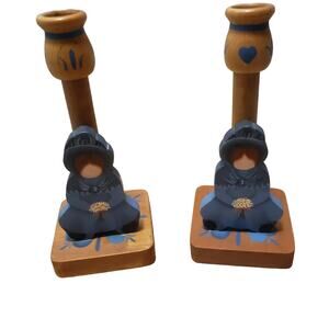 Set of 2 Prairie Girl Candle Holders Hand-painted and  handmade, Hilda Rose 1990